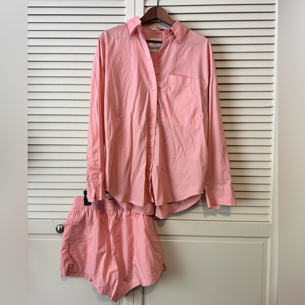 Abercrombie matching poplin oversized shirt and short set